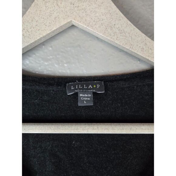 Lilla P Women's Gray Mixed Media Long Sleeve V-Neck Top Size Large - Picture 4 of 4